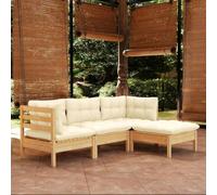 Holamys Salon de Jardin 4 pcs en Bois de pin Massif avec Coussins crème Confortable, Ensemble mobilier Patio extérieur, canapé d'angle, canapé Central, Repose-Pied pour terrasse et Balcon