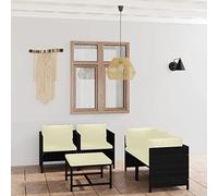 Holamys Salon de Jardin 5 pcs Résine Tressée Noire, Coussins Crème, Acier Enduit, Modulable pour Patio Extérieur