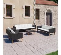 Holamys Salon de jardin 5 pièces - Noir - En rotin synthétique - Avec coussins blancs crème - Structure en acier modulaire - Pour jardin, balcon et cour - Assises profondes pour plus de confort