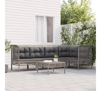 Holamys Salon de Jardin 6 pcs, Coussins Gris, Résine Tressée, Acier Enduit, Modulable, pour Patio et Extérieur