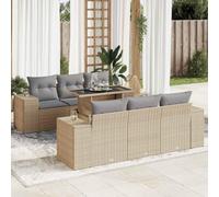 Holamys Salon de Jardin 7 pcs Beige en résine tressée avec Coussins Amovibles Housse Lavable Ensemble mobilier extérieur modulable Table réglable Rangement résistant Eau Parfait Patio