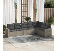 Holamys Salon de Jardin 7 pcs Gris résine tressée avec Coussins, mobilier extérieur modulaire, Ensemble Patio Confortable pour terrasse et Balcon, Chaise d'angle et siège Central Durable