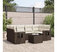 Holamys Salon de Jardin 7 pcs Marron en résine tressée avec Coussins Blanc crème Ensemble modulable Table d'appoint Pliable Rangement résistant à l'eau pour terrasse Patio extérieur