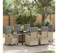 Holamys Salon de jardin 7 pièces en polyrotin beige, cadre en acier, dossiers réglables, pour terrasse et balcon, meubles d'extérieur durables