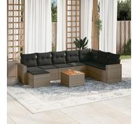 Holamys Salon de Jardin 9 pcs Modulable avec Coussins Gris, Résine Tressée Durable, Rangement Intégré, Dessus de Table en Bois d'Acacia, pour Patio et Extérieur