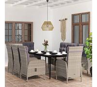 Holamys Salon de jardin 9 pièces avec coussins, gris et noir, rotin PE, acier revêtu par pulvérisation, table de 200 x 100 cm, pour l'extérieur