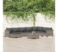 Holamys Salon de Jardin Modulable 9 pcs Gris, Résine Tressée Durable, Acier Enduit, Coussins Confortables, pour Patio Extérieur, Balcon et Terrasse
