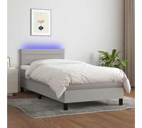 Holamys Sommier à Lattes de Lit avec Matelas à Ressorts Ensachés et Bande LED, Tête de Lit Réglable, Tissu Gris Clair Durable, 80x200cm, Confort Optimal