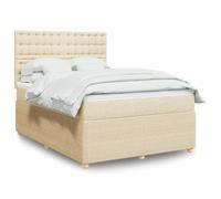 Holamys Sommier à Lattes de Lit avec Matelas Crème 140x200 cm, Tissu Durable, Tête de Lit Réglable, Ressorts Ensachés, Surmatelas Confortable pour Chambre