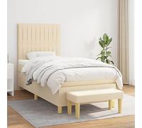 Holamys Sommier à Lattes de Lit Crème 90x200 cm avec Matelas Ressorts Ensachés, Tête de Lit Réglable et Banc, Ensemble Complet en Tissu Durable pour Chambre
