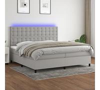 Holamys Sommier à Lattes de Lit Gris Clair 200x200 cm avec Matelas à Ressorts Ensachés, Tête de Lit Réglable et Bande LED RGB, Ensemble Complet pour Chambre à Coucher