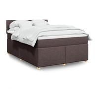Holamys Sommier à Lattes Lit Double 160x200 cm avec Matelas Ressorts Ensachés, Surmatelas Mousse, Cadre Tissu Marron Foncé, Éclairage LED Ambiance Chambre