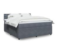 Holamys Sommier à Lattes Lit Double 180x200cm Velours Gris Foncé avec Matelas Ressorts Ensachés, Surmatelas Mousse, Bande LED, Chambre Adulte