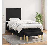 Holamys Sommier à Lattes Lit et Matelas Noir 80x200 cm, Tissu Durable, Tête de Lit Réglable, Matelas Ressorts Ensachés, Support Moyen-Dur, Banc Multifonctionnel, Meuble Chambre