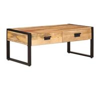 Holamys Table basse 100 x 54 x 40 cm, en bois massif manguier, finition naturelle, pieds en fer, table de salon rectangulaire avec espace de rangement, table d'appoint stable pour la maison, design
