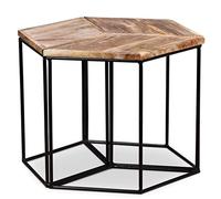 Holamys Table basse en bois massif Mango 56 x 48 x 40 cm - Fabriquée à la main - Modulaire - 3 pièces - Table d'appoint - Table de salon - Cadre en fer - Vintage - Durable