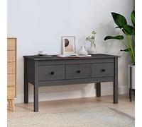 Holamys Table basse grise 102 x 49 x 55 cm, en pin massif, stable, avec 3 tiroirs, pour salon, table d'appoint moderne avec espace de rangement, table de salon rectangulaire