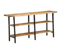 Holamys Table console 140 x 35 x 70 cm en bois de manguier massif, table de couloir avec 3 étagères, structure en métal solide, pour salon et entrée