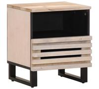 Holamys Table de chevet 40 x 34 x 46 cm en bois massif de mangue blanchi, avec tiroir et compartiment, table d'appoint pour chambre à coucher, salon