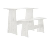 Holamys Table de salle à manger en pin massif blanc pur 100 x 60 x 73 cm avec banc assorti pour cuisine et salle à manger, ensemble de table robuste pour les repas communs