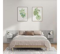 Holamys Tête de lit avec tables de chevet intégrées, montage mural, 240 cm de large, en bois gris béton, design robuste pour chambre à coucher, offre un espace de rangement pratique