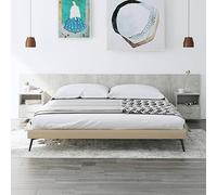 Holamys Tête de lit murale avec chevets intégrés, gris béton, en bois durable, 200 cm de large, pour chambre à coucher avec espace de rangement et design classique