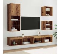 Holamys Unités murales TV avec LED 5 pcs Bois Ancien Bois d'ingénierie, étagères pour Salon, Rangement Cube Storage Organizer, bibliothèque, décoration esthétique intérieure