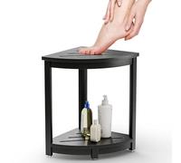 HOLANA Banc de douche d'angle en bois de 30,5 cm avec étagère de rangement - Siège d'angle pour pieds de rasage - Marche de baignoire pour petits espaces - Parfait pour l'intérieur ou l'extérieur