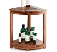 HOLANA Banc de douche d'angle en bois de 45,7 cm avec étagère de rangement - Repose-pieds pour rasage des jambes - Marche de bain pour petits espaces - Parfait pour l'intérieur ou l'extérieur (acacia,