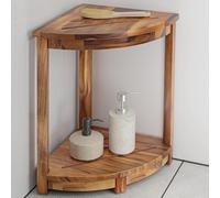 HOLANA Banc de douche d'angle en teck de 45,7 cm avec étagère de rangement, banc de douche en bois pour se raser les jambes, tabouret de salle de bain compact en teck pour intérieur et extérieur