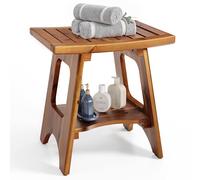 HOLANA Banc de douche en acacia pour douche intérieure - Tabouret de douche en bois imperméable pour se raser les jambes - Banc avec étagère de rangement pour serviette de salle de bain - Banc de