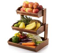 HOLANA Corbeille à fruits en acacia à 3 niveaux pour comptoir - Bol à fruits en bois pour comptoir de cuisine et rangement de produits - Organiseur de collations pour comptoir, rangement de comptoir