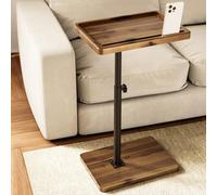 HOLANA Table de canapé réglable en forme de C en bois d'acacia - Table d'appoint pivotante à 360° pour canapé - Petite table d'appoint pour iPad, ordinateur portable ou plateau de télévision