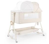 HOLAVIDA Cododo 5 en 1, Cododo Bebe, Berceau bébé à 7 Niveaux Réglables avec Table à Langer, Panier de Rangement, Moustiquaire et Matelas, Portable Berceaux pour Nouveau-nés/Nourrissons(Beige)