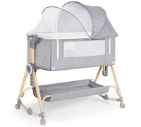 HOLAVIDA Cododo 5 en 1, Cododo Bebe, Berceau bébé à 7 Niveaux Réglables avec Table à Langer, Panier de Rangement, Moustiquaire et Matelas, Portable Berceaux pour Nouveau-nés/Nourrissons(Gris)