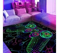 HOLAVIDA Tapis de Jeu Néon, 3D Tapis de Contrôleur de Jeu, Antidérapant, Fluorescent, Lumineux，Moquette de Gaming Qui Brille dans Le Noir pour Salle de Jeu des Enfants, 180x120cm