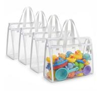 Holay Lot de 4 sacs de rangement transparents pour jouets - Sacs en maille PVC avec fermeture éclair renforcée sur le fond et les panneaux latéraux pour salle de jeux et chambre d'enfant (Blanc, XL)