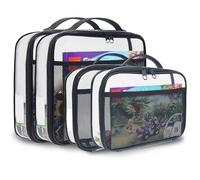 holay Lot of 4 PVC storage bags with zipper for toys, plasticine and board games - with nominal label and pocket for manual (noir, Petit, Grand)