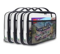 holay Lot of 4 PVC storage bags with zipper for toys, plasticine and board games - with nominal label and pocket for manual (noir, Grand)