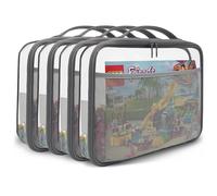 holay Lot of 4 PVC storage bags with zipper for toys, plasticine and board games - with nominal label and pocket for manual (Gris, Grand)