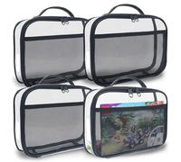 holay Lot of 4 PVC storage bags with zipper for toys, plasticine and board games - with nominal label and pocket for manual (noir, Petit)