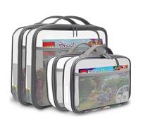 holay Lot of 4 PVC storage bags with zipper for toys, plasticine and board games - with nominal label and pocket for manual (Gris, Petit, Grand)