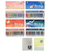 Holbein Irodori Artist Gouache 4 saisons (printemps, été, automne et hiver) Lot de 12 tubes de 15 ml avec papier palette