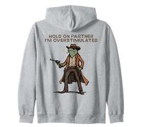 Hold on Partner I'm Overstimulated Cowboy Frog Vintage Sweat à Capuche