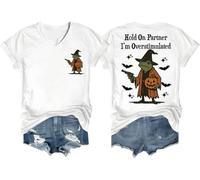 Hold On Partner I'm Overstimulated Shirt Halloween Tees Hold On I'm Overstimulated T-shirt col en V, blanc, M