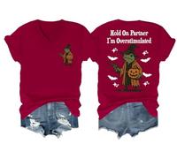 Hold On Partner I'm Overstimulated Shirt Halloween Tees Hold On I'm Overstimulated T-shirt col en V, bordeaux, XL