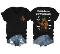 Hold On Partner I'm Overstimulated Shirt Halloween Tees Hold On I'm Overstimulated T-shirt col en V, Noir , 3XL