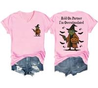 Hold On Partner I'm Overstimulated Shirt Halloween Tees Hold On I'm Overstimulated T-shirt col en V, rose, XXL