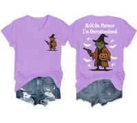 Hold On Partner I'm Overstimulated Shirt Halloween Tees Hold On I'm Overstimulated T-shirt col en V, violet clair, XL