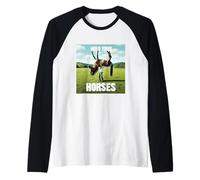 Hold Your Horse Fun Meme Un Homme avec Un Cheval sur l'épaule Manche Raglan